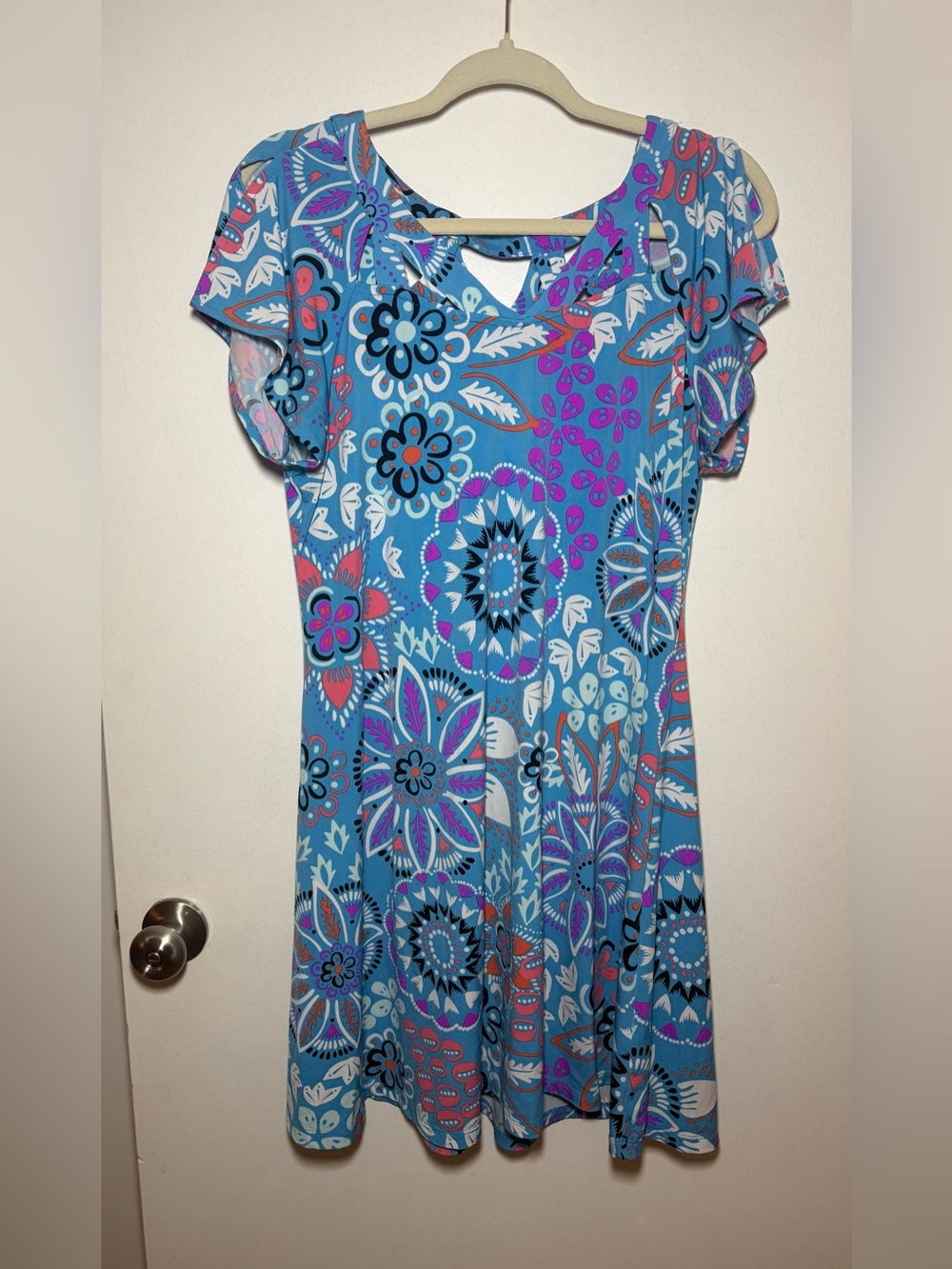 Kaari Blue Women's Fit & Flare Floral Knit Stretch Cut-Out Dress, Size L